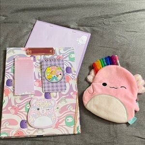 Squishmallows Cute Pink Plush Pencil Case and Stationery Set